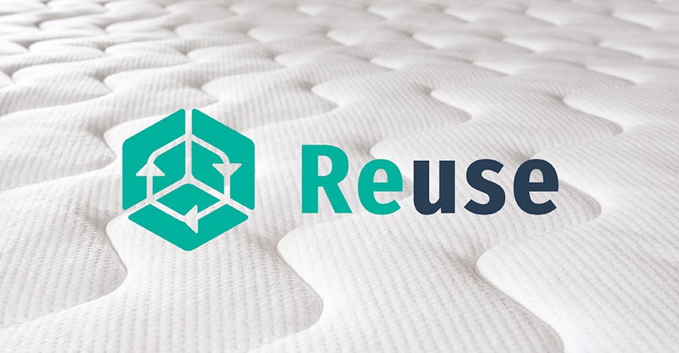 REUSE logo overtop a mattress